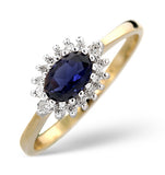 Sapphire 6 X 4mm And Diamond 18k Gold Ring  Fet21-u