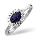 Sapphire 6 X 4mm And Diamond 18k White Gold Ring  Fet21-uy