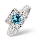 Blue Topaz 0.45ct And Diamond 9k White Gold Ring