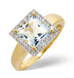 Aquamarine 1.42ct And Diamond 9k Yellow Gold Ring - E5403