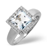 Aquamarine 1.42ct And Diamond 9k White Gold Ring
