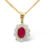 Ruby 6 X 4mm And Diamond 18k Yellow Gold Pendant Necklace Fer26-t