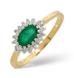 Emerald 6 X 4mm And Diamond 18k Gold Ring  Fet21-g
