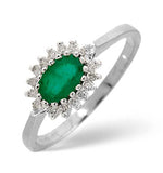 Emerald 6 X 4mm And Diamond 18k White Gold Ring  Fet21-gy