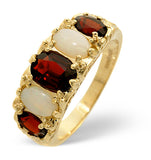 Garnet 7 X 5mm And Opal 6 X 4mm 9k Gold Ring