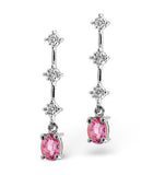 Pink Sapphire 5 X 3mm And Diamond 9k White Gold Earrings