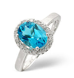 Blue Topaz 1.56ct And Diamond 9k White Gold Ring