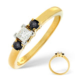 Blue Sapphire And 0.15ct Diamond Ring 18k Yellow Gold