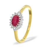 Ruby 6 X 4mm And Diamond 9k Gold Ring  A3364