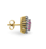 Pink Sapphire 5 X 3mm And Diamond 9k Yellow Gold Earrings
