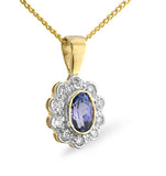 Tanzanite 6 X 4mm And Diamond 9k Yellow Gold Pendant Necklace
