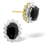 Sapphire 7mm X 5mm And Diamond 9k Yellow Gold Earrings