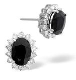 Sapphire 7mm X 5mm And Diamond 9k White Gold Earrings  H4475