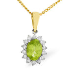 Peridot 7 X 5mm And Diamond 9k Gold Pendant Necklace