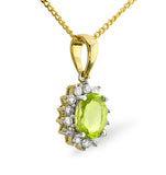 Peridot 7 X 5mm And Diamond 9k Gold Pendant Necklace
