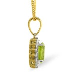 Peridot 7 X 5mm And Diamond 9k Gold Pendant Necklace
