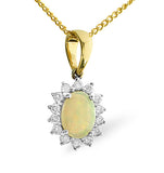 Opal 7 X 5mm And Diamond 9k Gold Pendant Necklace