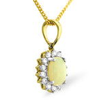 Opal 7 X 5mm And Diamond 9k Gold Pendant Necklace