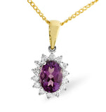 Amethyst 7 X 5mm And Diamond 9k Gold Pendant Necklace