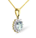 Blue Topaz 7 X 5mm And Diamond 9k Gold Pendant Necklace