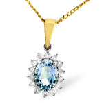 Blue Topaz 7 X 5mm And Diamond 9k Gold Pendant Necklace