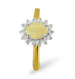Opal 7 X 5mm And Diamond 9k Yellow Gold Ring
