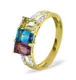 0.10ct Diamond And Multi Gem Ring Set In 9k Gold