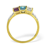 0.10ct Diamond And Multi Gem Ring Set In 9k Gold