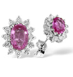 Pink Sapphire 6 X 4mm And Diamond 9k White Gold Earrings B3672