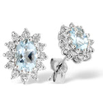 Aquamarine 6 X 4mm And Diamond 9k White Gold Earrings