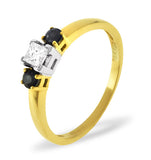 Blue Sapphire And 0.15ct Diamond Ring 18k Yellow Gold