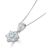 18k White Gold Diamond Cluster Pendant Necklace1.00ct H/si