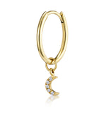 Single Stellato Diamond Moon Charm Hoop Earring In 9k Gold