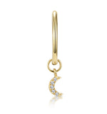 Single Stellato Diamond Moon Charm Hoop Earring In 9k Gold