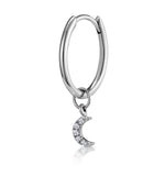 Single Stellato Diamond Moon Charm Hoop Earring In 9k White Gold