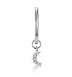 Single Stellato Diamond Moon Charm Hoop Earring In 9k White Gold