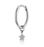 Single Stellato Diamond Star Charm Hoop Earring In 9k White Gold