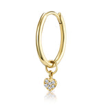 Single Stellato Diamond Heart Charm Hoop Earring In 9k Gold