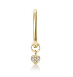 Single Stellato Diamond Heart Charm Hoop Earring In 9k Gold