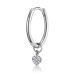 Single Stellato Diamond Heart Charm Hoop Earring In 9k White Gold