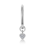 Single Stellato Diamond Heart Charm Hoop Earring In 9k White Gold