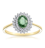 Green Sapphire 7 X 5mm And Diamond 9k Yellow Gold Ring