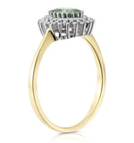 Green Sapphire 7 X 5mm And Diamond 9k Yellow Gold Ring