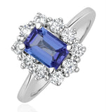 Tanzanite 7 X 5mm And 0.50ct Diamond 18k White Gold Ring
