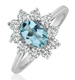 Aquamarine 0.70ct And Diamond 0.50ct 18k White Gold Ring  Fet25-cy