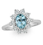 Aquamarine 0.70ct And Diamond 0.50ct 18k White Gold Ring  Fet25-cy