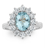 Aquamarine 1.7ct And Diamond 1.00ct Cluster Ring In 18k White Gold