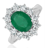 Emerald 1.95ct And Diamond 1.00ct Cluster Ring Set In Platinum