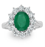 Emerald 1.95ct And Diamond 1.00ct Cluster Ring Set In Platinum