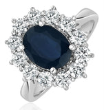 Sapphire 2.3ct And Lab Diamond 1ct Cluster Ring In 18k White Gold